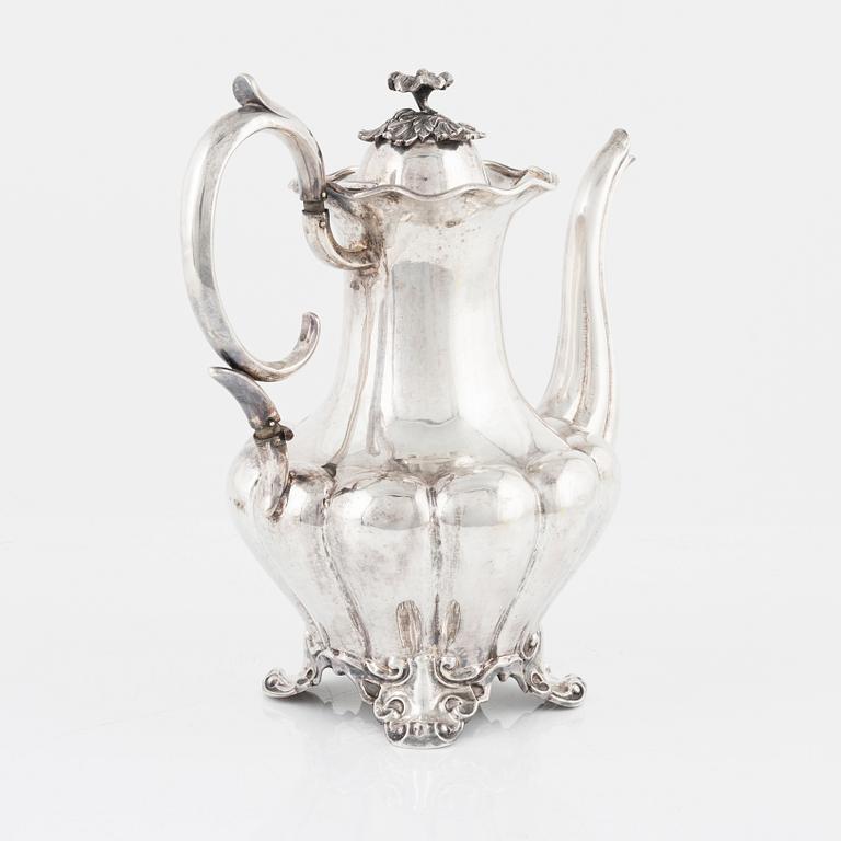 A silver coffee pot by Gustav Möllenborg, Stockholm, 1850.