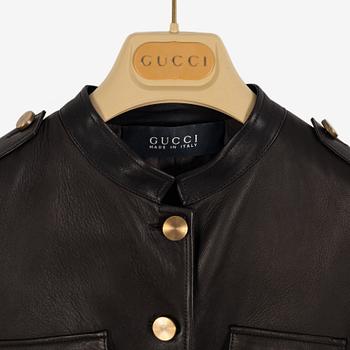 Gucci, a chocolate brown leather jacket, Italian size 42.