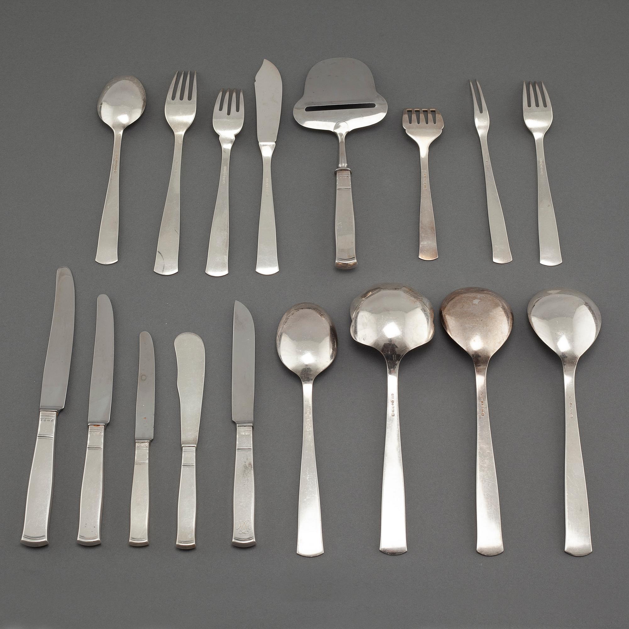 117 pieces of silver tableware by Jacob Ängman for GAB, Stockholm, model "Rosenholm", around the mid 20th century.