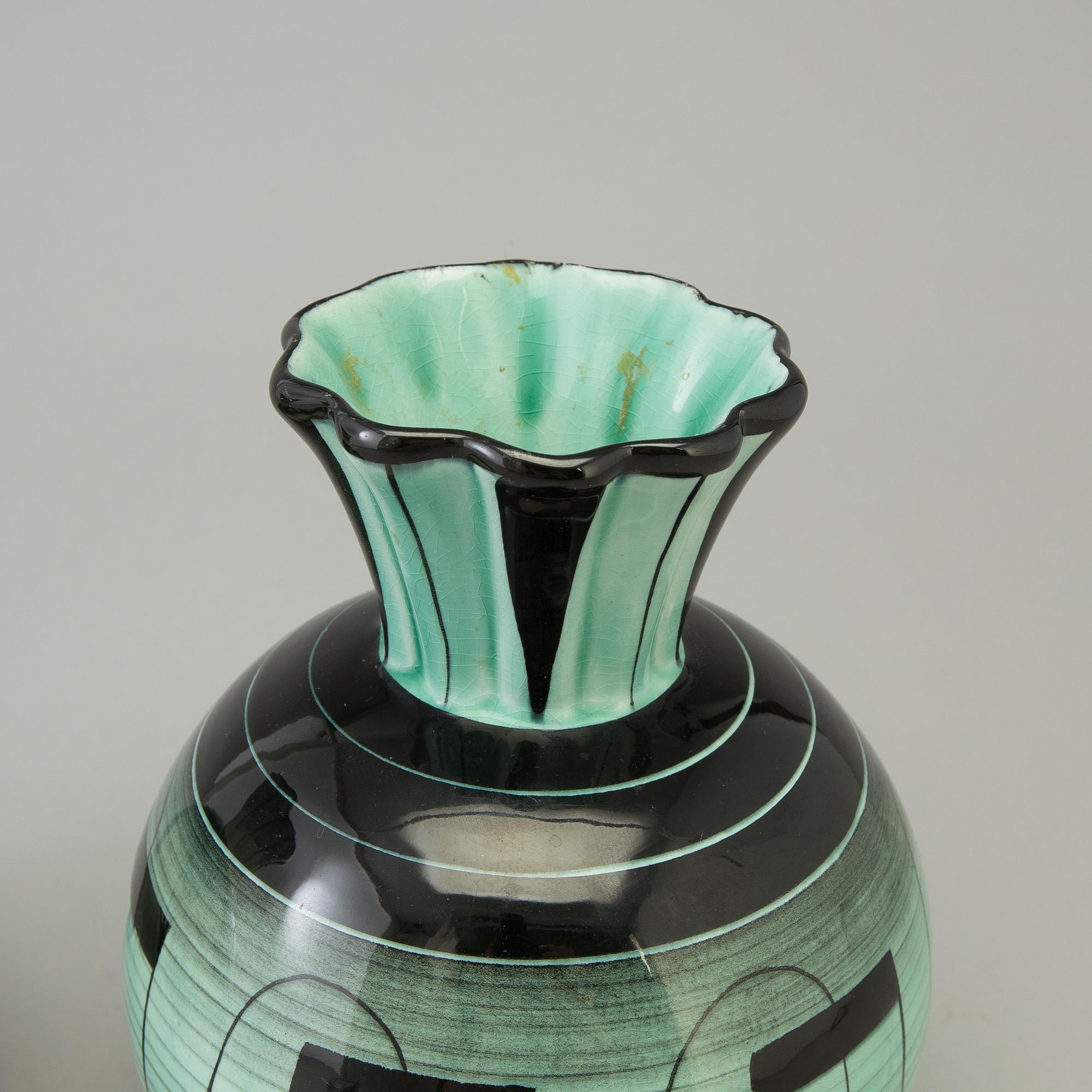 ILSE CLAESSON, VASER, två st, flintgods, Rörstrand, 1928-1936.