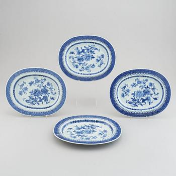 Four blue and white serving dishes, Qing dynasty, Qianlong (1736-95).