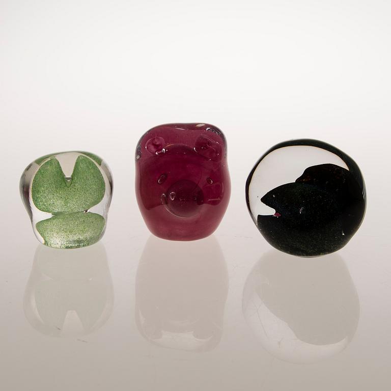 TIINA NORDSTRÖM, three glass sculptures, signed Tiina Nordström, Iittala 1991.