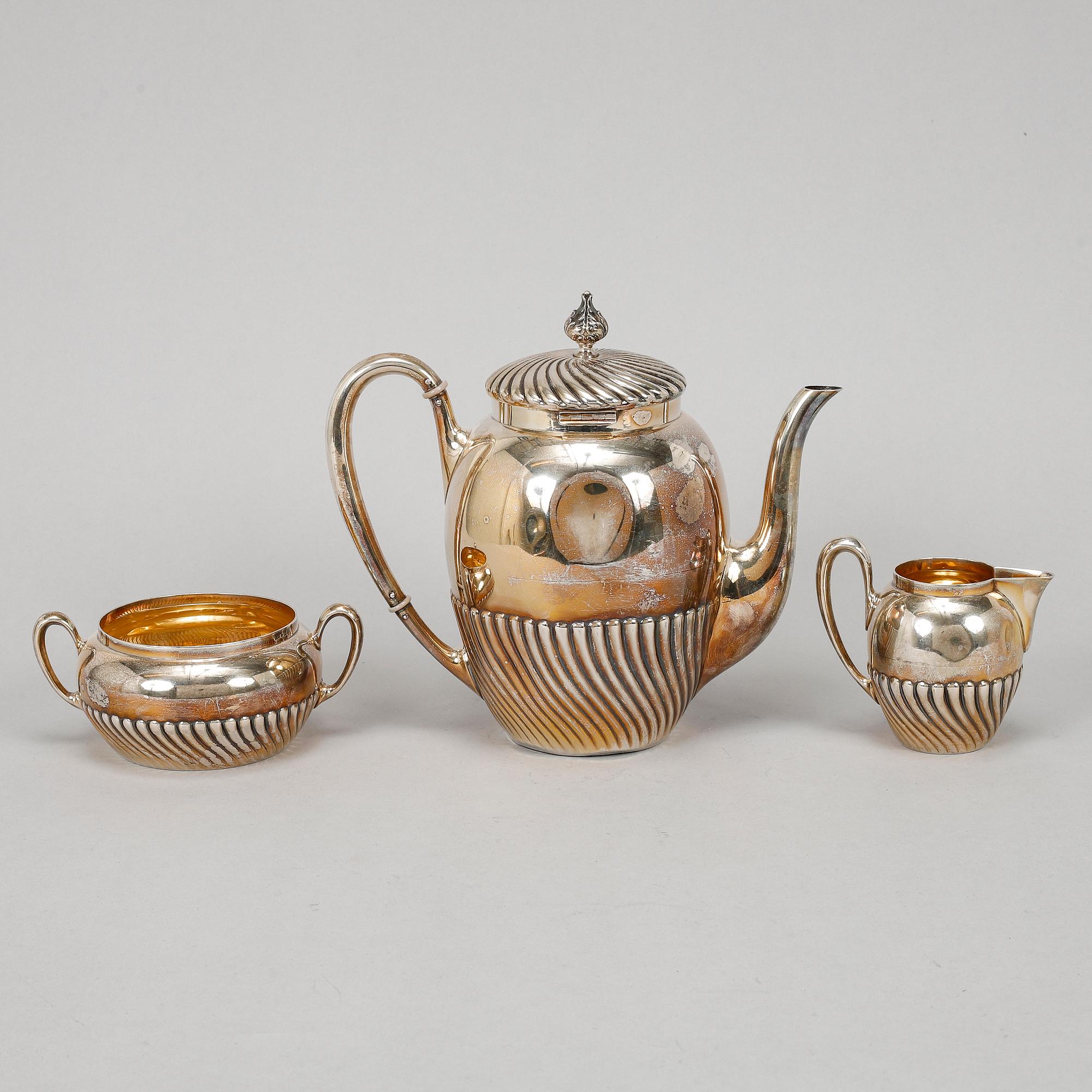 Carl August Björklund, kaffeservis, 3 delar, silver, Stockholm 1900.