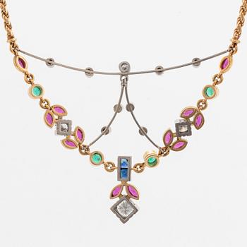 diamond, rubies, and emerald and sapphire necklace.