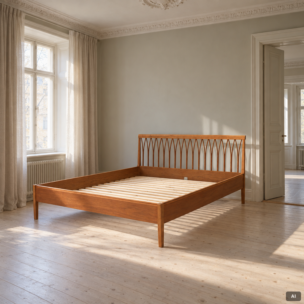 Carl Malmsten, Bed frame, 'Guldheden', Åfors Möbelfabrik, latter half of the 20th century.