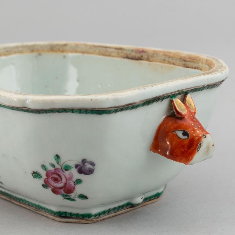 A famille rose butter tureen with cover, Qing dynasty, Qianlong (1736-95).