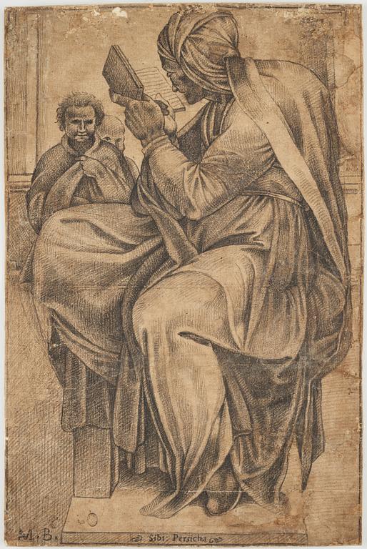 MICHELANGELO BUONARROTI, after. With initials MB. Crayon 41 x 27 cm.