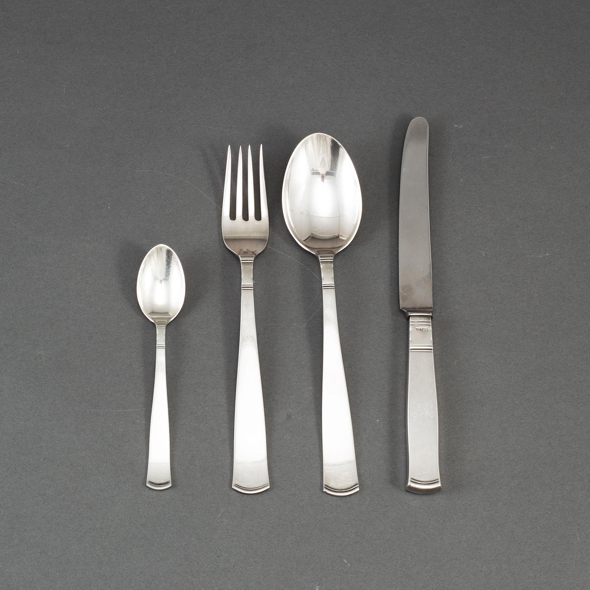 JACOB ÄNGMAN, 48 psc silver cutlery, 'Rosenholm', GAB, some Stockholm 1967.