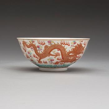 A famille rose dragon bowl, Qing dynasty with Guangxus six characters mark and period.