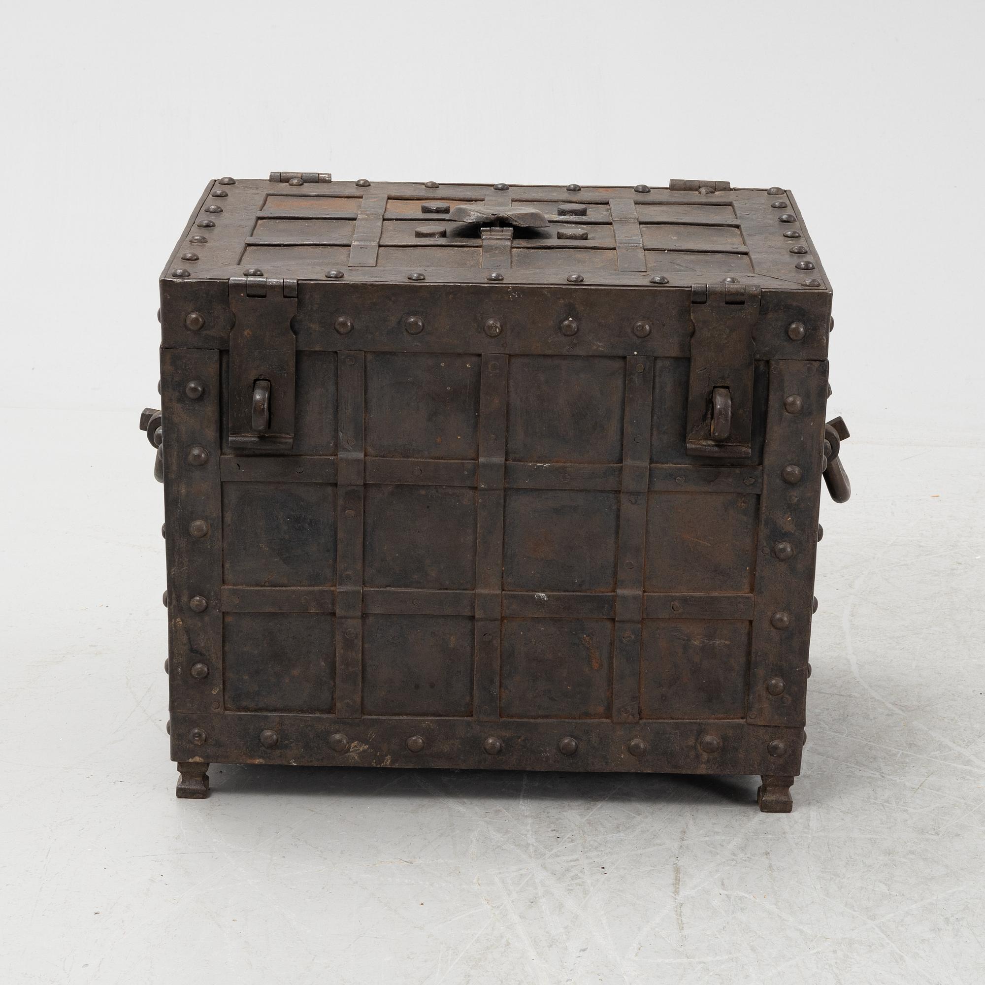 A 18th/19th Century iron strongbox.