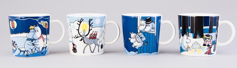 MUMINMUGGAR, 11 st, porslin, "Vinter säsongmuggar" Moomin Characters, Arabia 2007-2017.