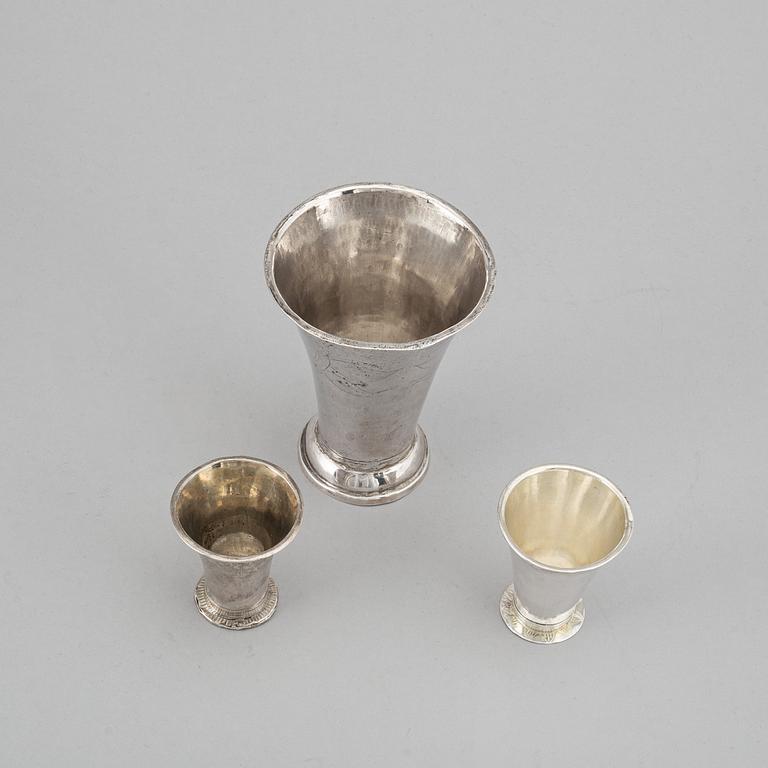 Three Swedish 19th century silver beakers.