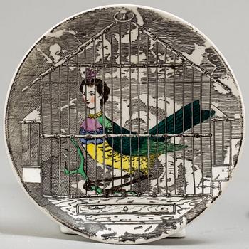 PIERO FORNASETTI, eight 'Le Arpie Gentili' porcelain coasters, Italy, 1950's.