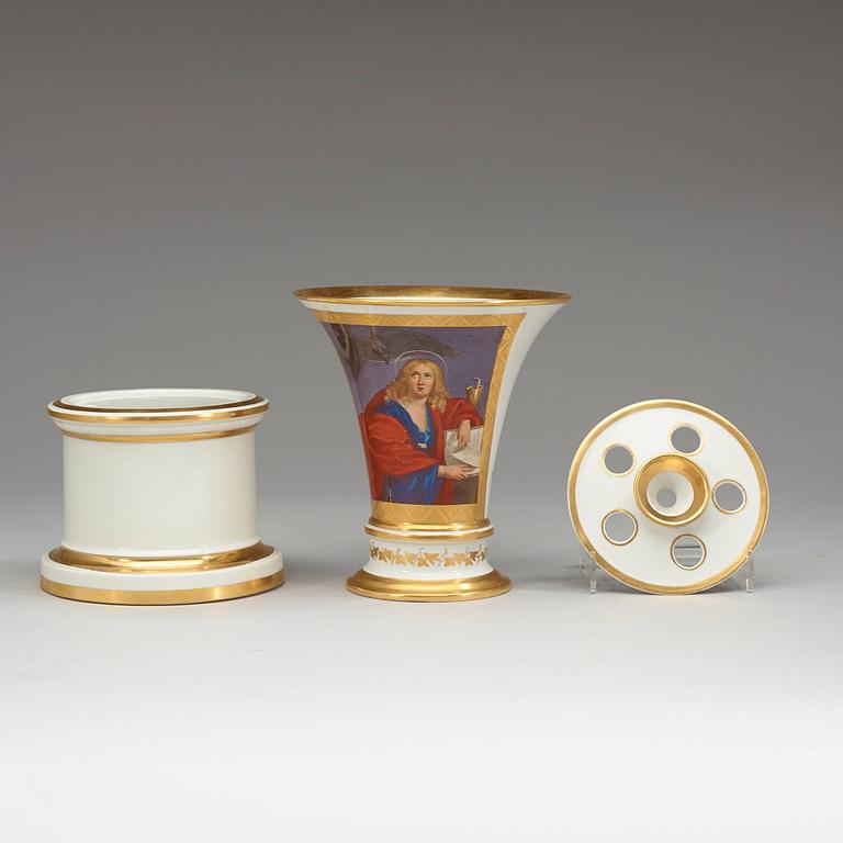 A Fürstenberg vase with liner and stand, 19th Century.