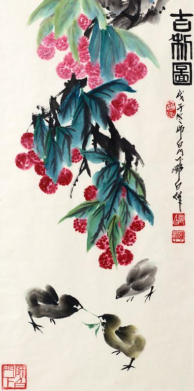 MÅLNING, av Deng Baiyuejin (1958-), "A picture of freshness and fortune" (guxintu), signerad och daterad 2008.