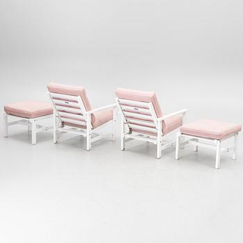 Elsa Stackelberg, A pair of armchairs, with footstools, Fri Form, contemporary.