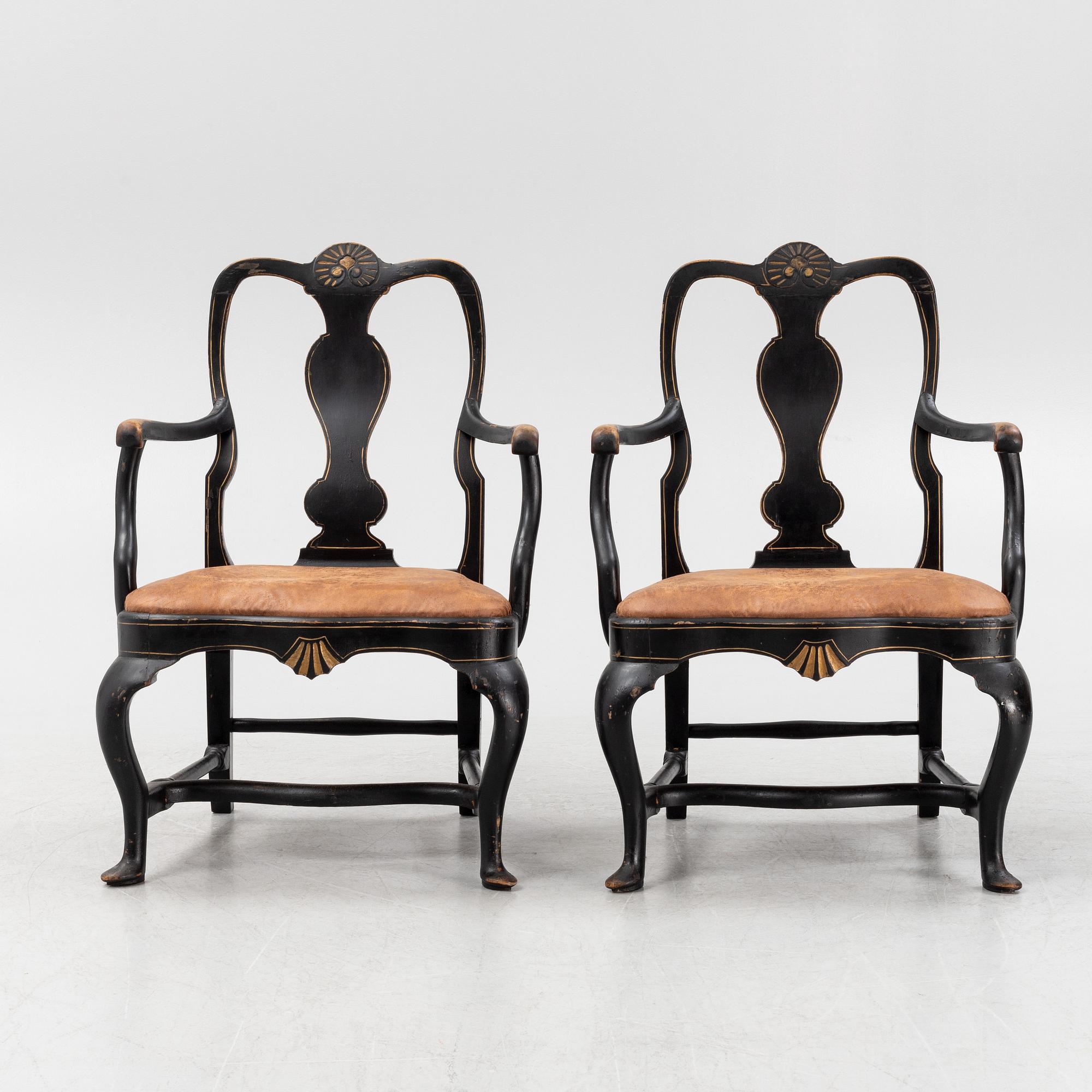 A pair of Rococo style armchairs. first half of the 20th Century.