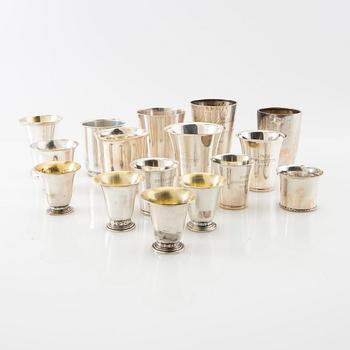 A collection of cups 16 pcs silver 20th century.