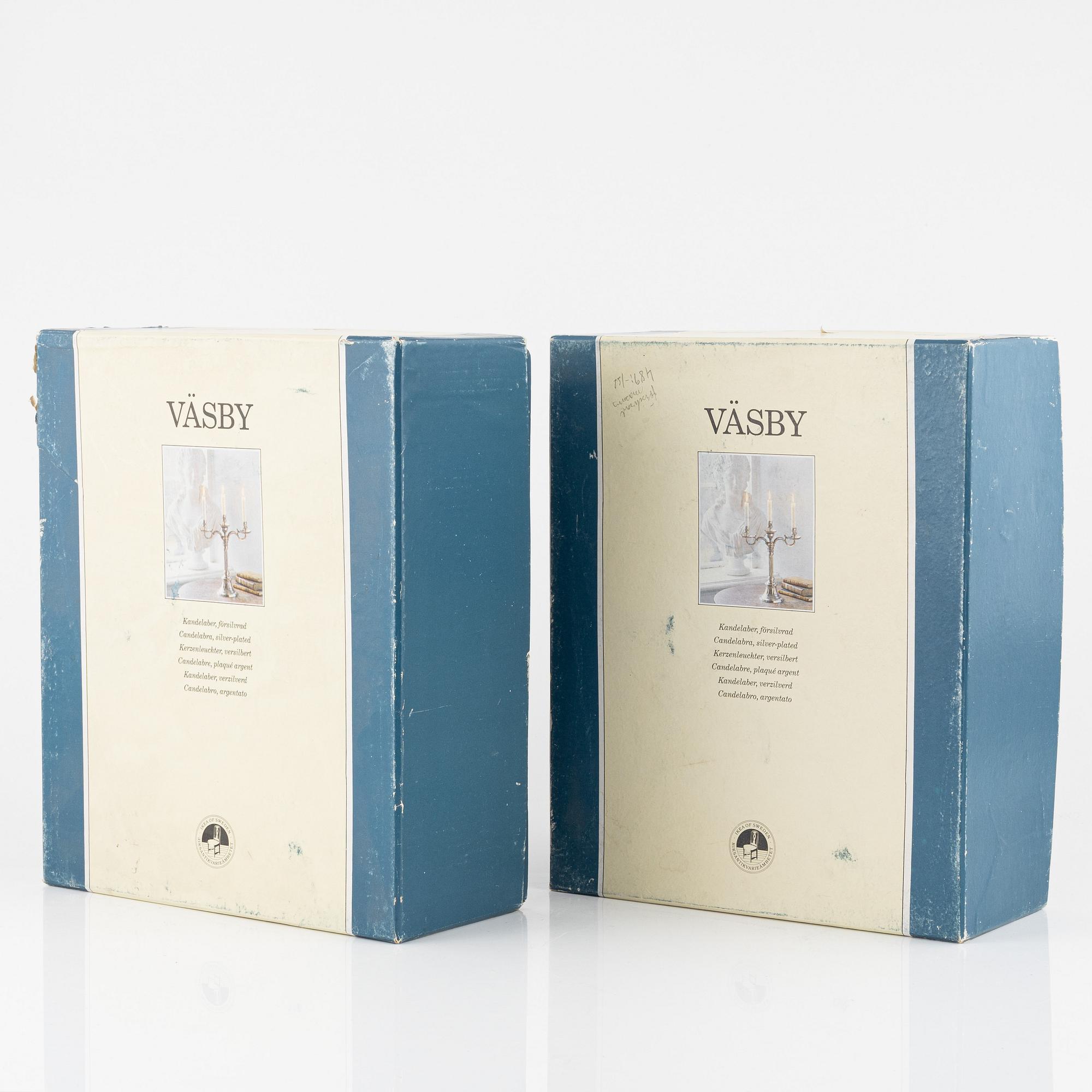 Kandelabrar, ett par, försilvrade, "Väsby" ur IKEAs 1700-talsserie, 1900-talets slut.