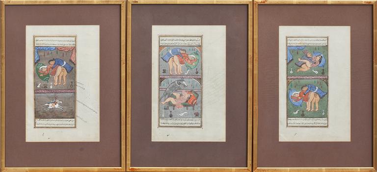 OKÄND KONSTNÄR, 3 st, akvareller. Erotica, Iran.