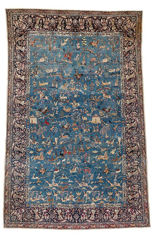 MATTO, an antique/ semi-antique Tabriz part silk figural, ca 345-346 x 217,5-232 cm.