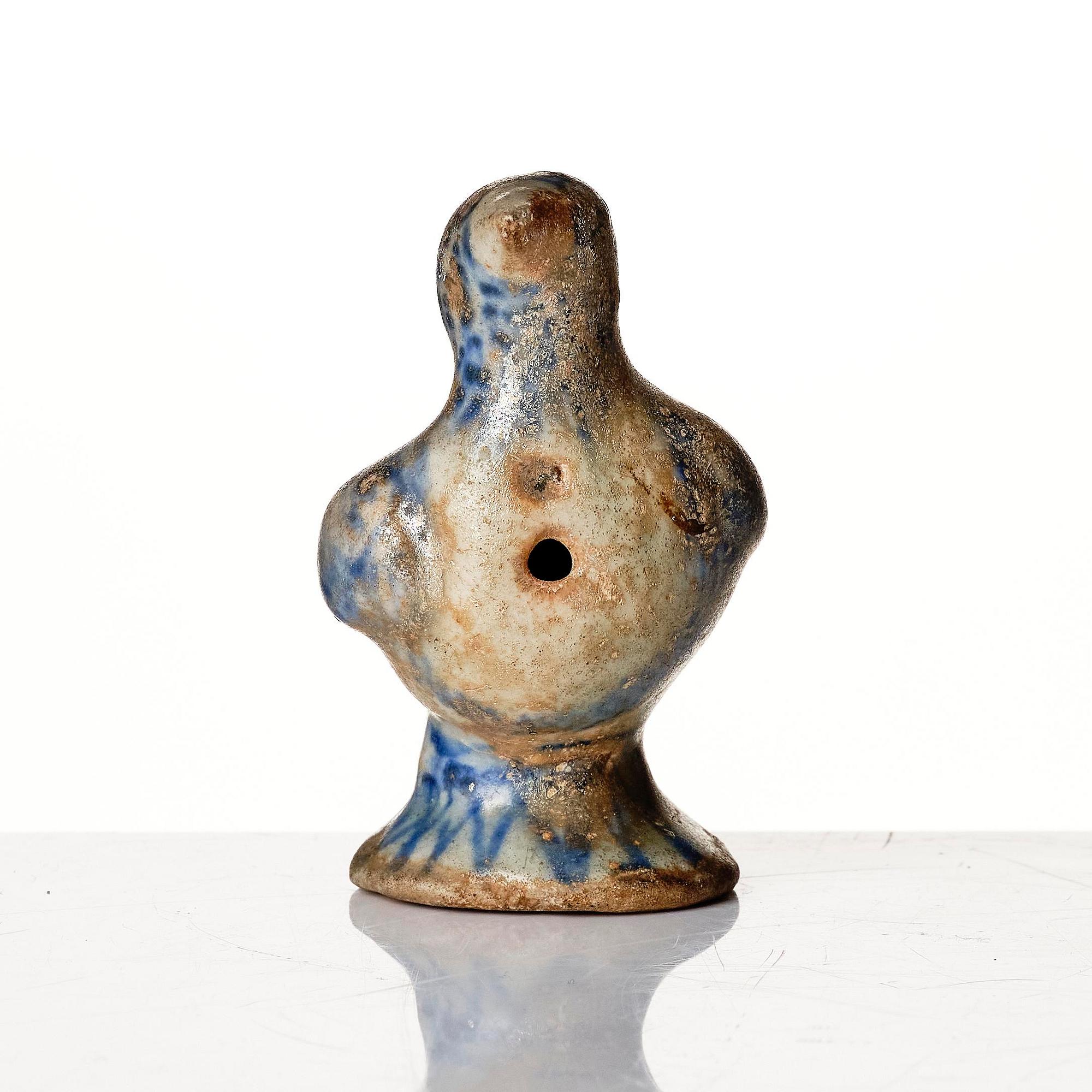 A blue and white glazed ceramic bird, probably Kashan, Persia (Iran) 12th /13th century.