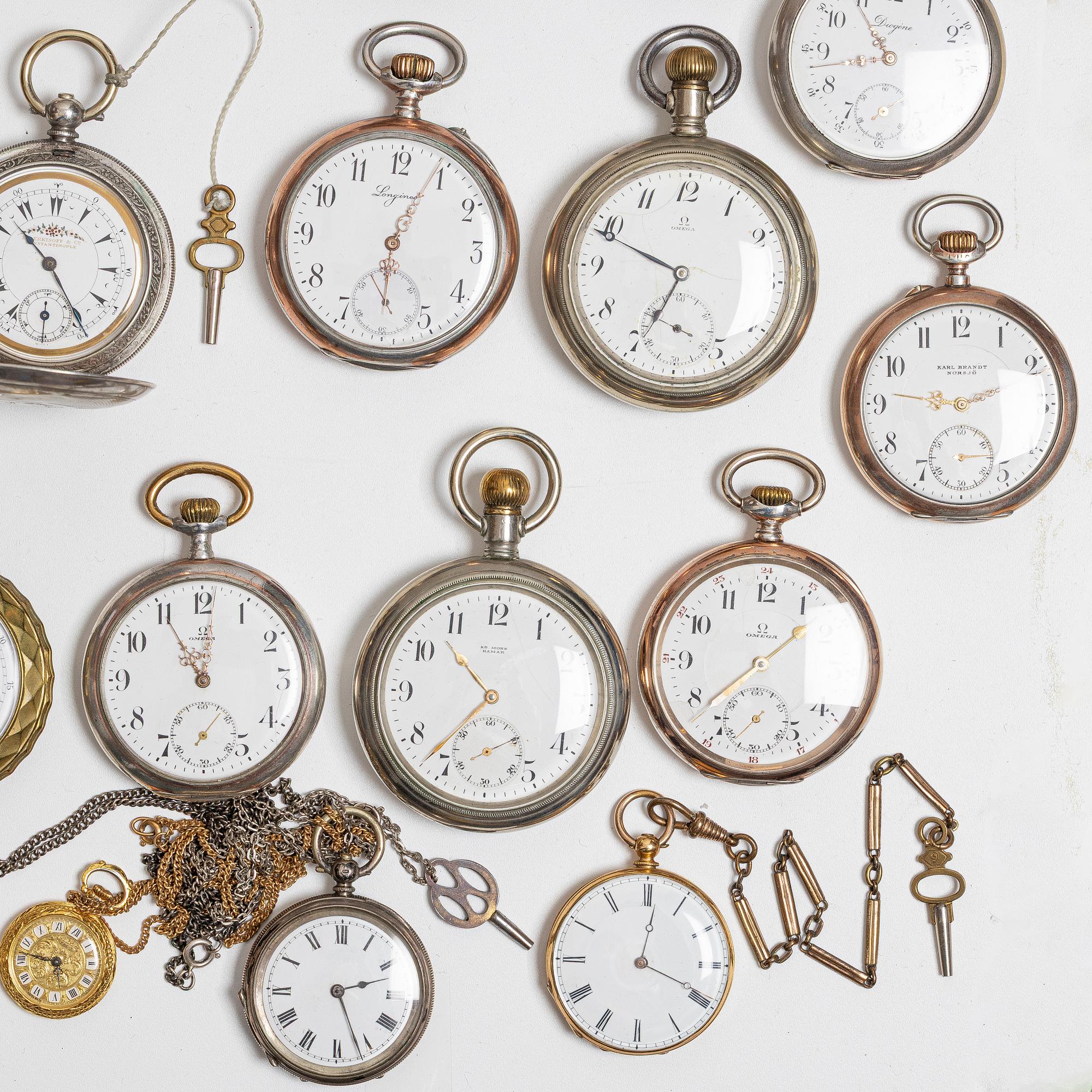 Collection of pocket watches, 63 pieces, "No reserve", various materials.