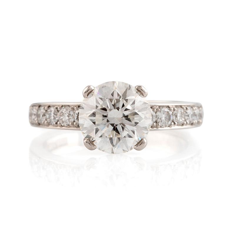 A platinum and 2.06 cts round brilliant- cut diamond ring.