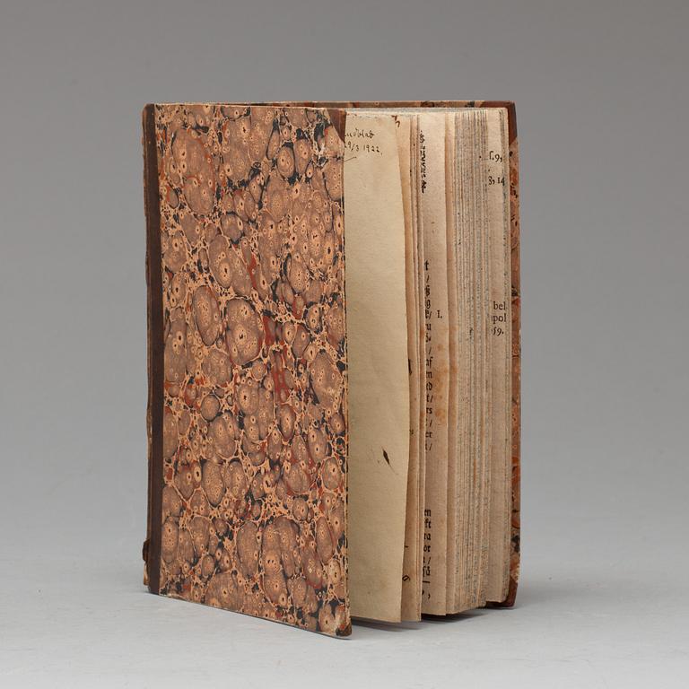 BOK, "Sinnrike betänkiande om allehanda widunder och beydande tekn/..." Av Johan Spencer. Tryckt Olao Enæo, Sthlm 1709.