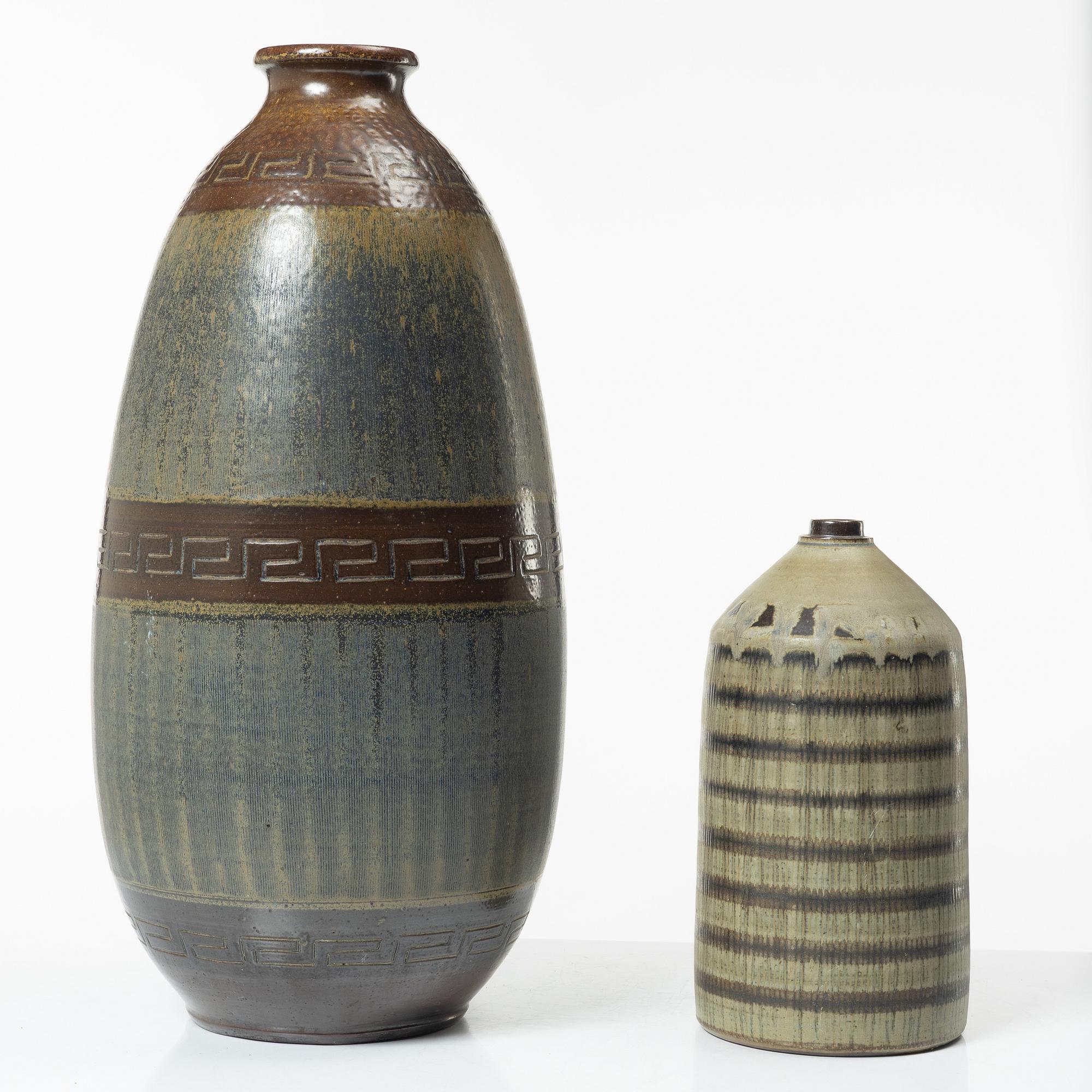 Five stoneware vases, Wallåkra, Sweden, mid-20th century.