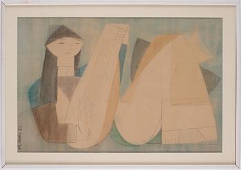 Bui Xuan Phai, Vietnam (1920-1988), mixed media on silk. A lady with an instrument.