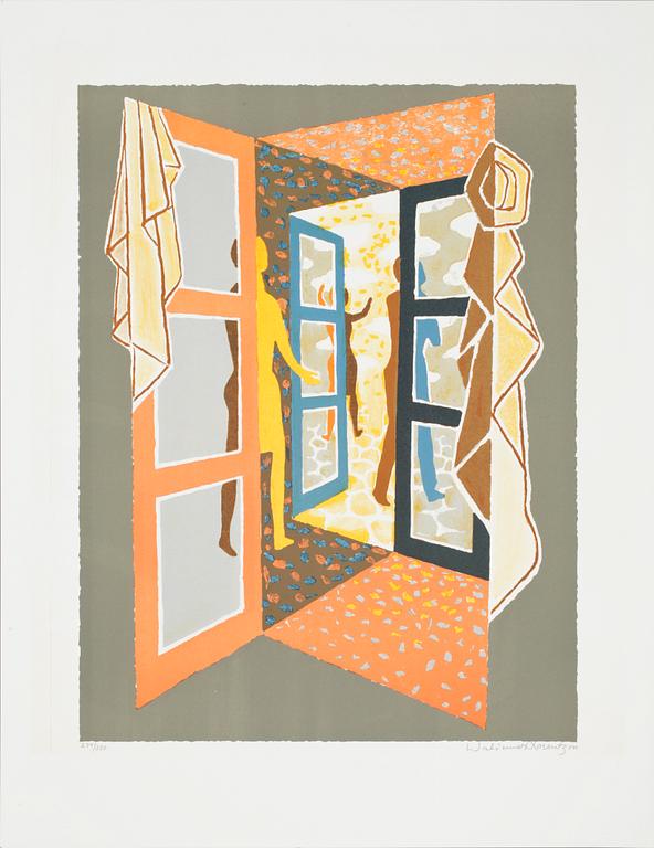 GRAFIKMAPP, "Halmstadgruppen 45 år". 6 st litografier, signerade, bla. Sven jonson. Nr 274/350.