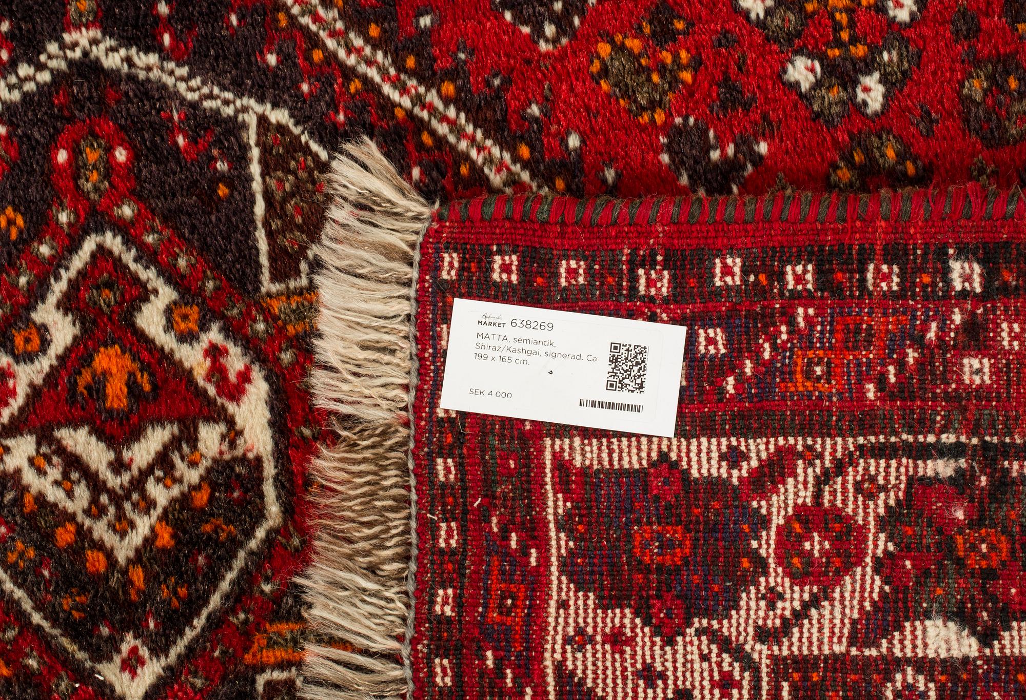 MATTA, semiantik, Shiraz/Kashgai, signerad. Ca 199 x 165 cm.