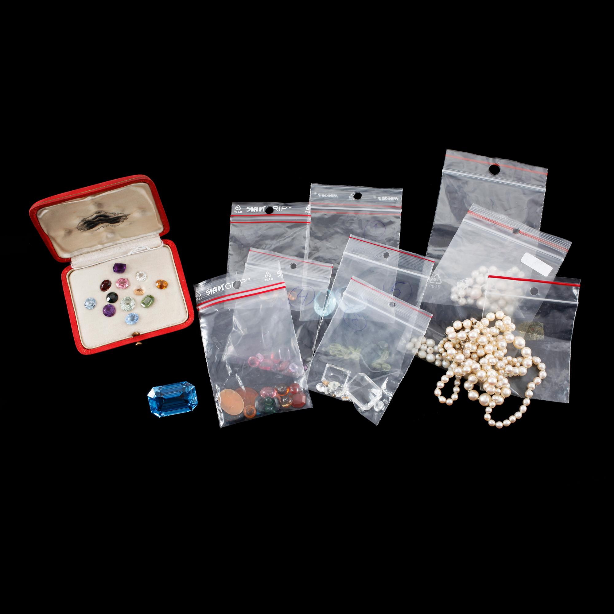 ÄDELSTENAR OCH SIMILISTENAR, ca92st, bla turmaliner, ametister, spinell och akvamarin, oinfattade.