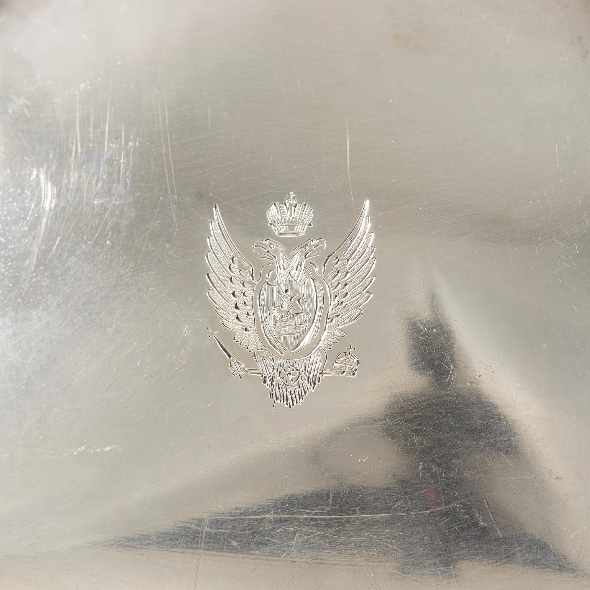 A Russian 19th century silver cover, Nicols & Plinke, Henrik August Long, St. Petersburg 1840.