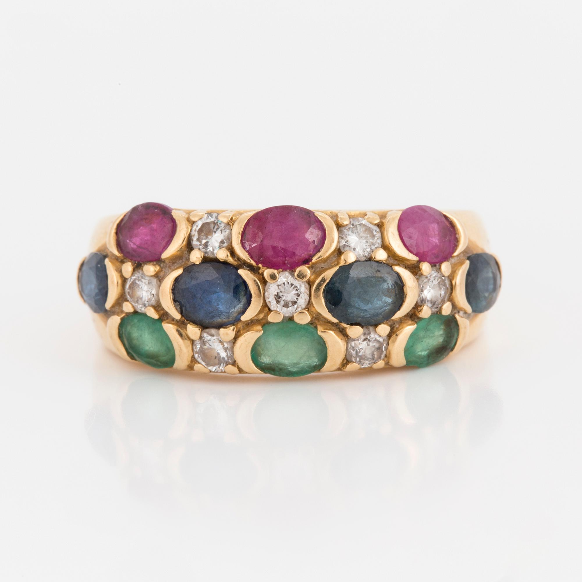 RING, with emerald, ruby, sapphire and diamonds.
