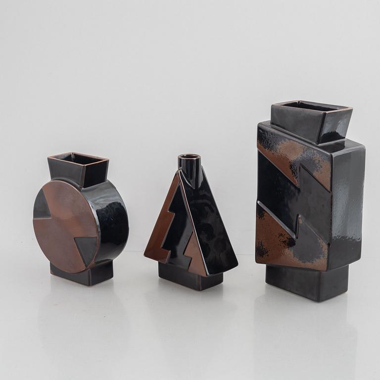 Margareta Hennix, a set of three "Flash" stoneware vases, Gustavsberg, 1980s.