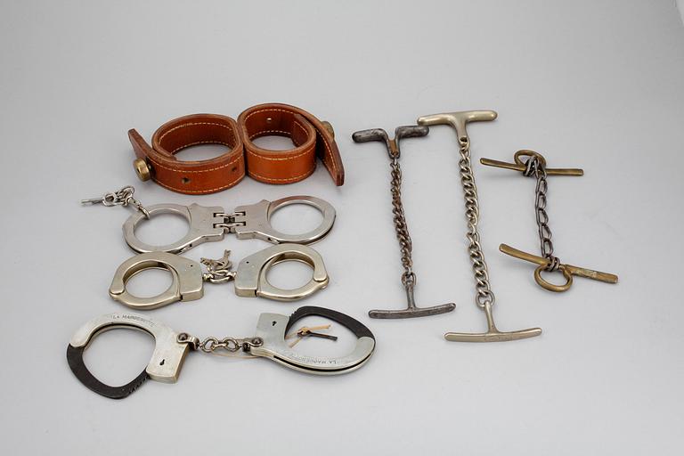 HANDBOJOR, 7 st, metall och skinn, 1900-tal.