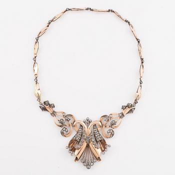 Necklace 14K gold and silver with rose-cut diamonds.
