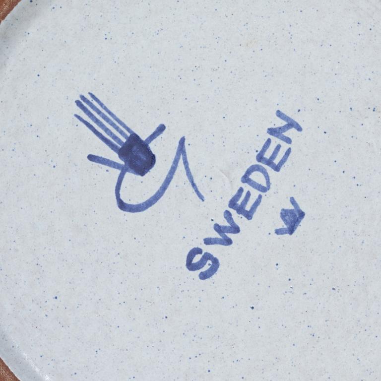 Stig Lindberg, vaser, 3 st, ljusstakar, 2 st och burk med lock, fajans, Gustavsbergs studio.