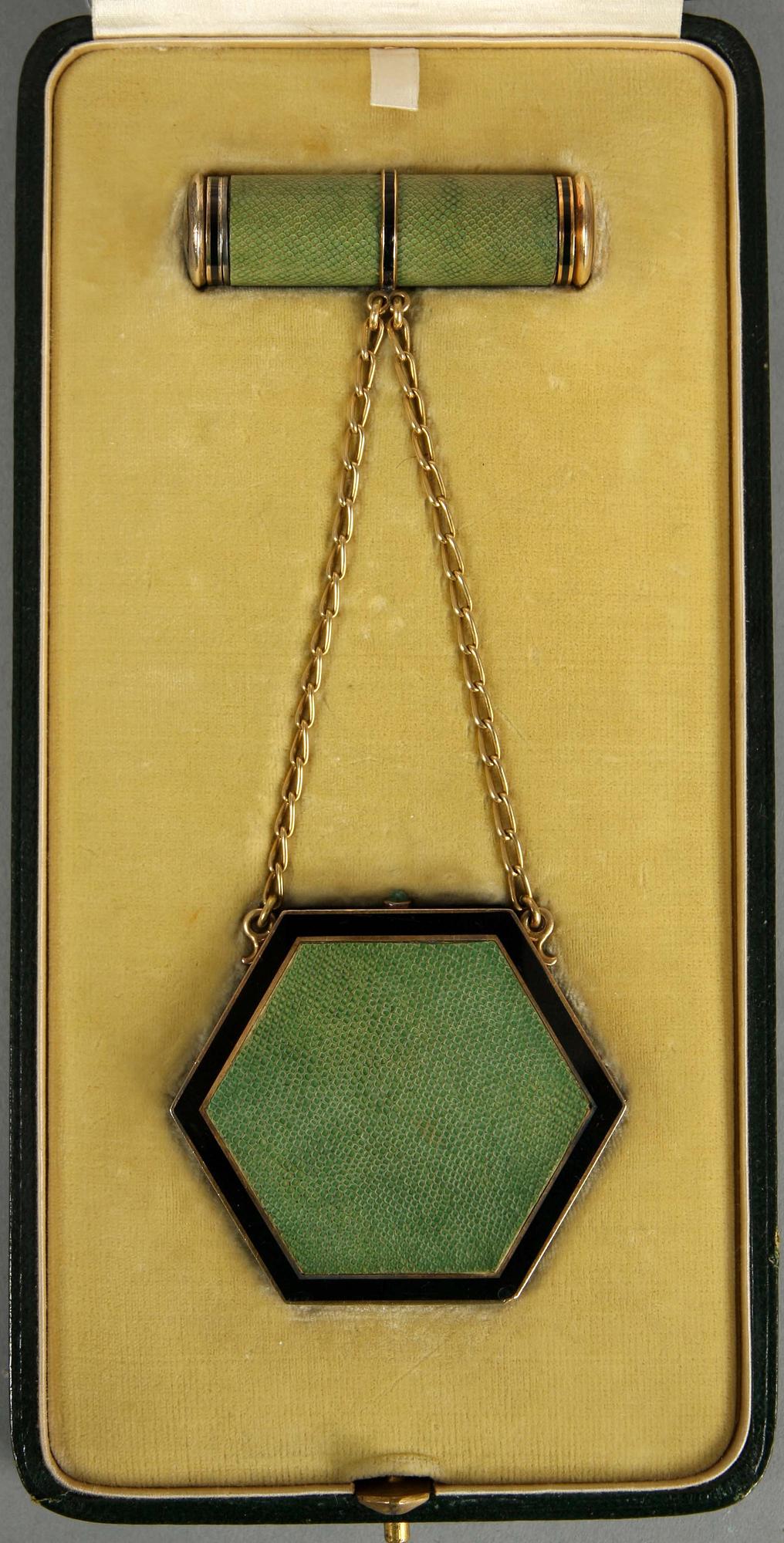MAKEUP-SET,  18 k guld, art deco. Gustave Keller,  Paris.