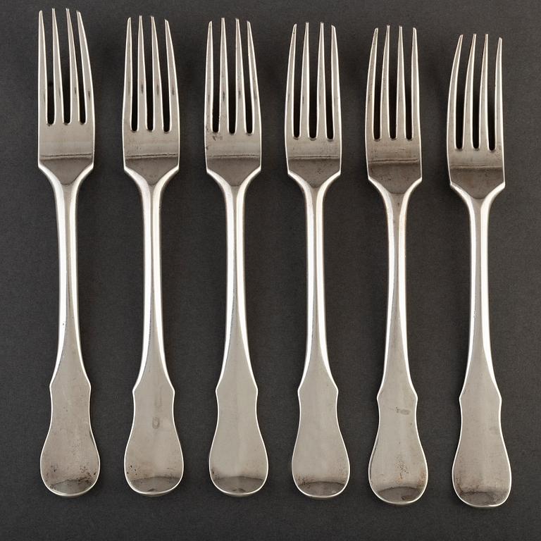 DIEDRICH SCHVART, 6 silver forks, Karlskrona 1796-97.