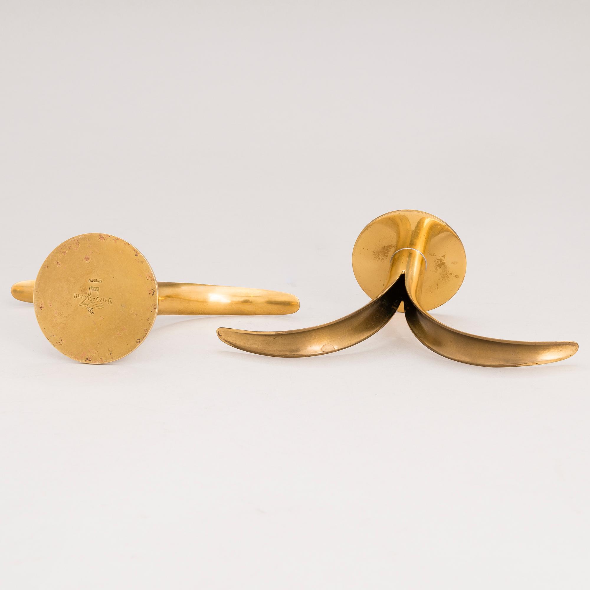 Six brass candle sticks "Liljan" by Ivar Ålenius-Björk for Ystad metall, second half of the 20th century.