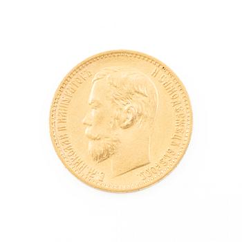 Guldmynt, Nikolaij II, Ryssland, 5 Rubel, 1898.