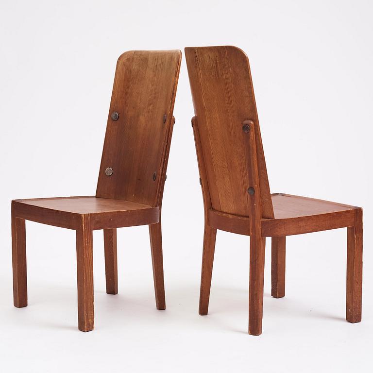 Axel Einar Hjorth, a set of 6 stained pine 'Lovö' dining chairs, Nordiska Kompaniet, Sweden 1930s.