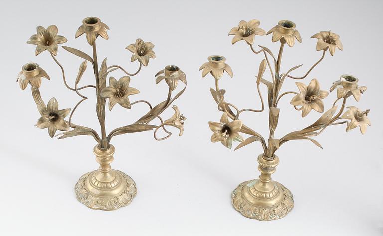 KANDELABRAR, 1 par, mässing, Frankrike, 1800-/1900-tal.