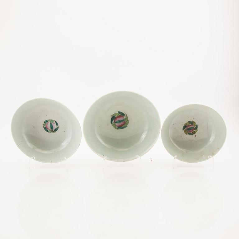 A set of three Chinese porcelain bowls later part of the 20th century.