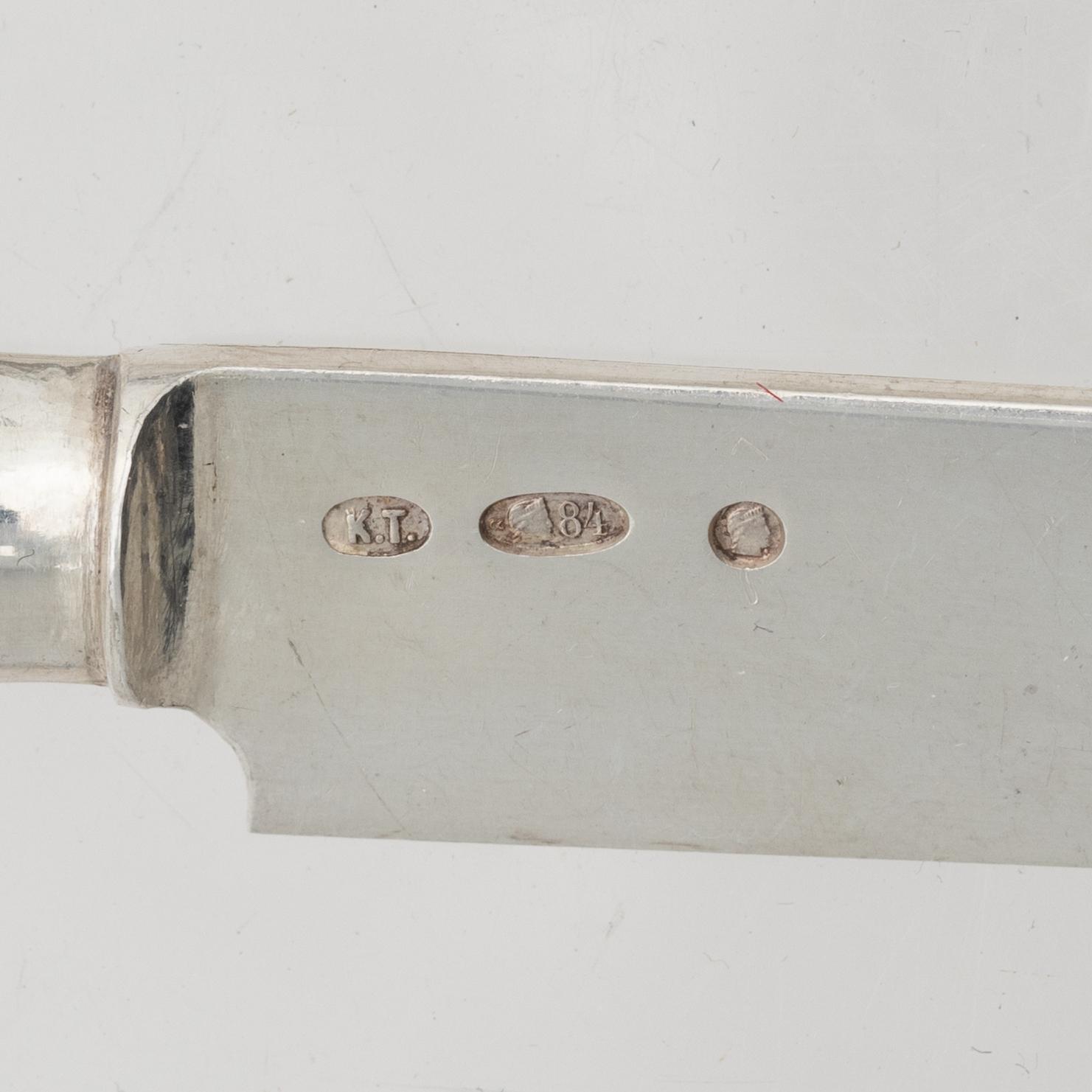 Cutlery set, 88 pieces, silver, mostly Russia, Estonia, including mark of Pawel Akimow Owtschinnikow, Moscow 1874.