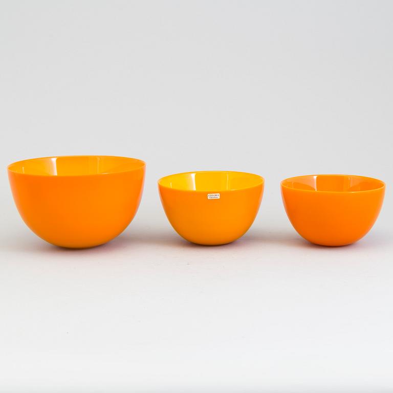 SVEN PALMQVIST, Orrefors, 5 skålar av glas, "Colora", 1960-tal.