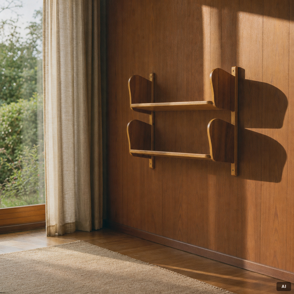 A mid-20th century 'Poika' wall shelf by HMN Huonekaluliike Mikko Nupponen.